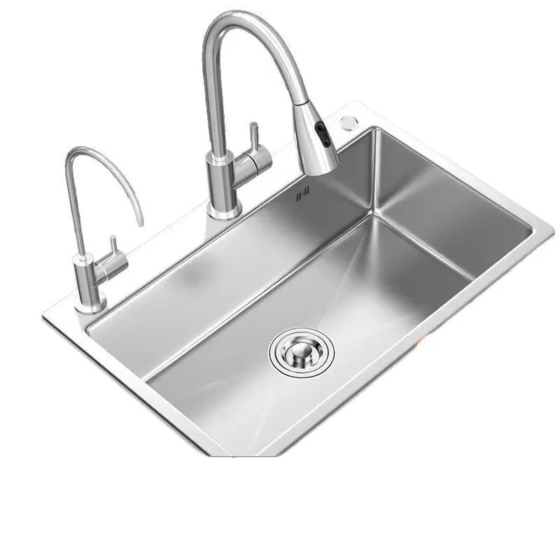 

Thickened 304 stainless steel primary color hand brushed sink on and off the counter basin kitchen vegetable basin dishwasher