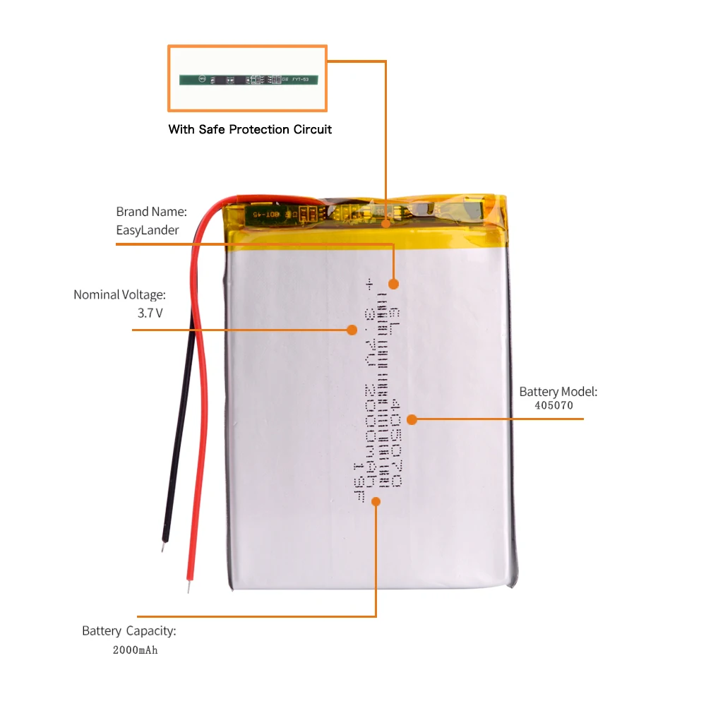Termistore a 3 fili CE+Rohs 405070   3,7 V 2000 mAH 385070   Batteria ricaricabile ai polimeri di litio agli ioni di litio 405068   Batterie