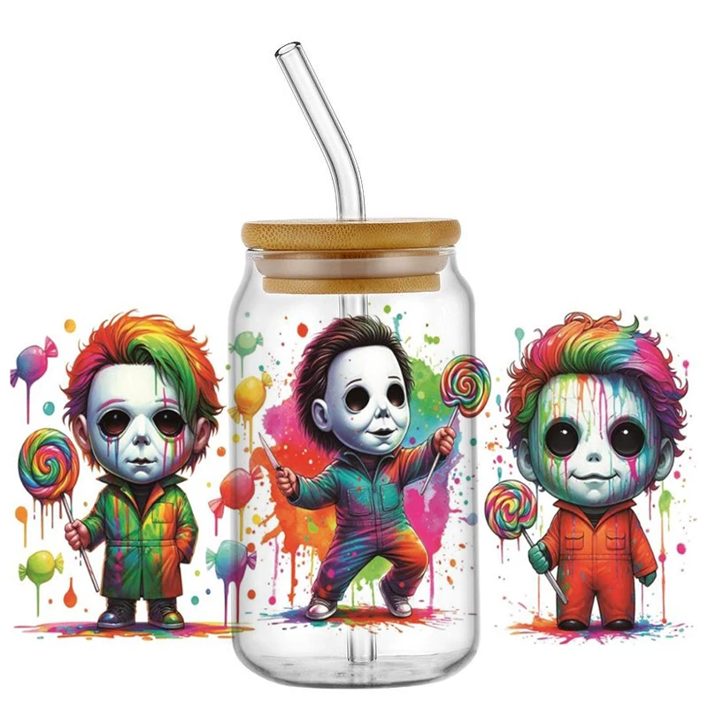 Horror character design Easy Peel Waterproof UV DTF Cup Wraps 3D Crystal Sticker For Horror Film Series DIY Decals home decor