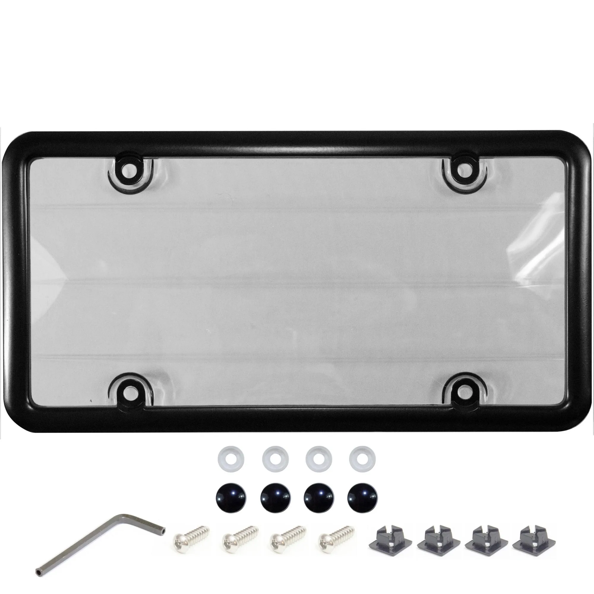 (2 แพ็ค) ฝาครอบและโครงป้ายทะเบียนกันขโมยสีดํา