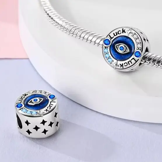 

925 Sterling Silver Original Blue Bead Eye Luck Fit Charm Bracelet Making For Woman Fine Jewelry