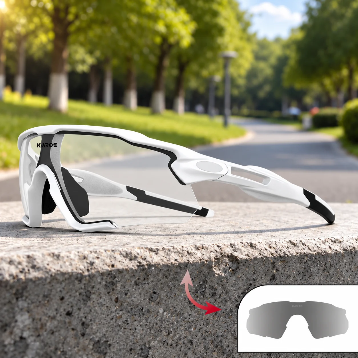 KAROS Photochromic Cycling Glasses UV400 Sports Sunglasses for Men Women Outdoor Fishing Running Hiking Bicycle Travel Eyewear