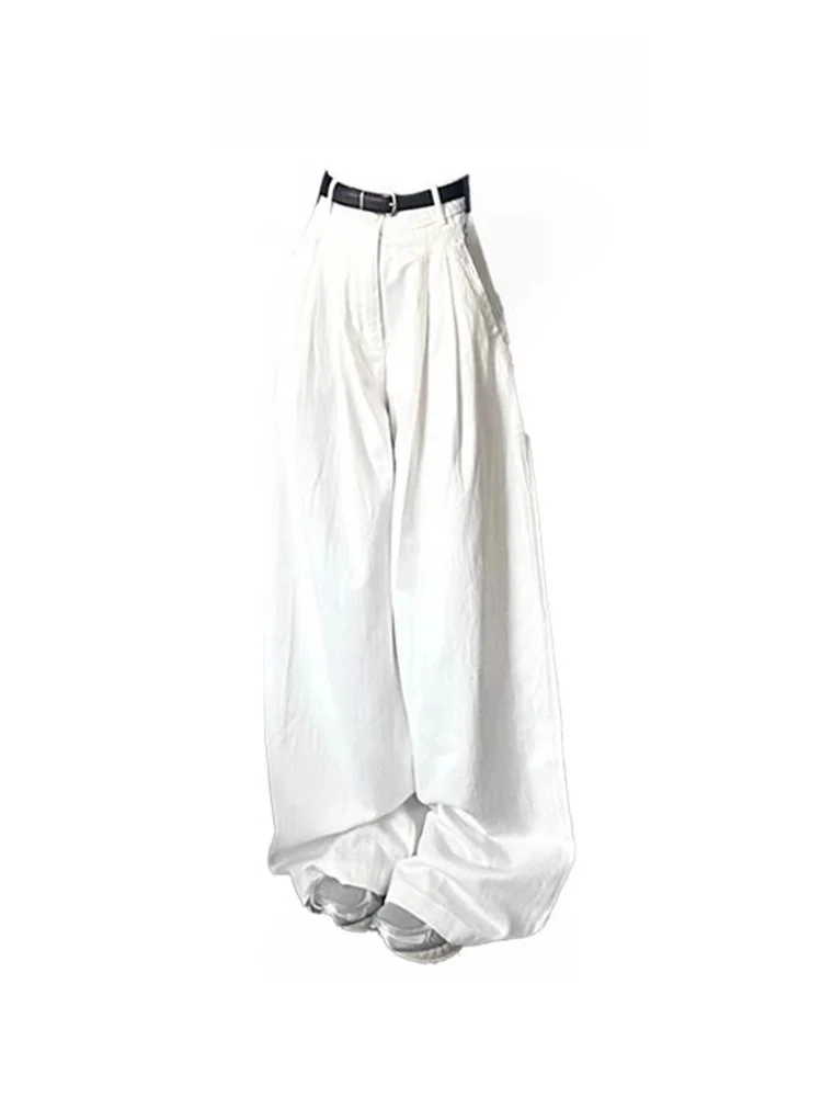 

Белые широкие джинсовые джинсы, женские осенние новые брюки Sle 2025 года, американские свободные узкие прямые брюки длиной до пола с высокой талией