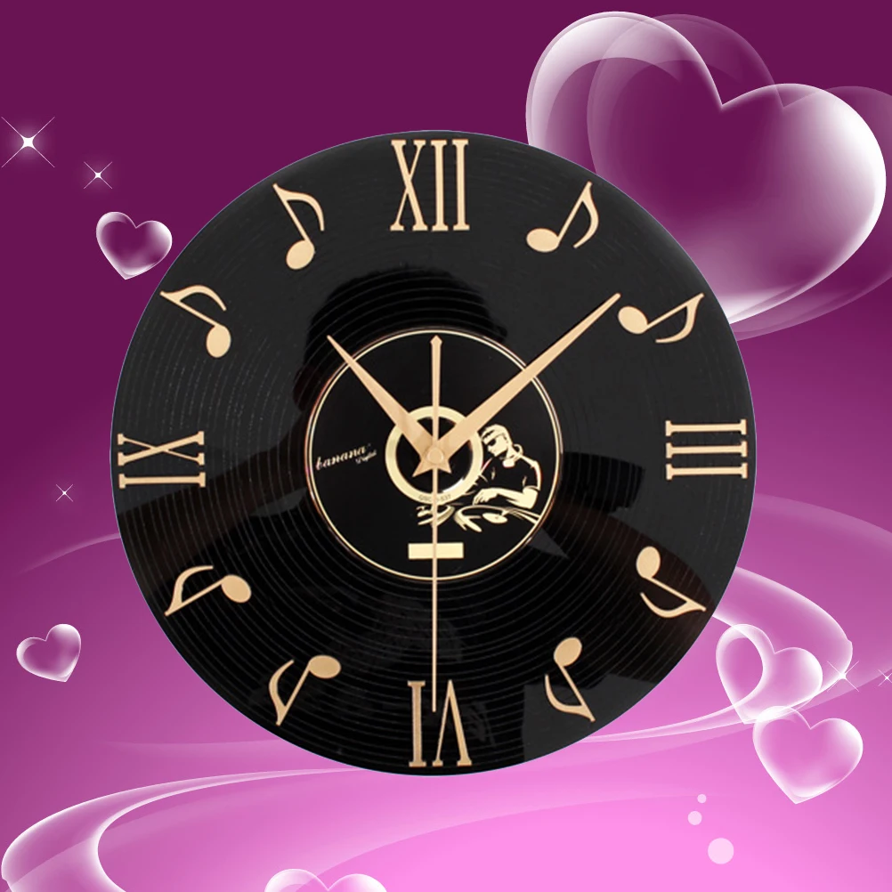 

Vinyl Record Wall Clock Black Gold Acrylic Home Office Decor Music Theme CD Clocks Unique Gifts Note Vintage Style