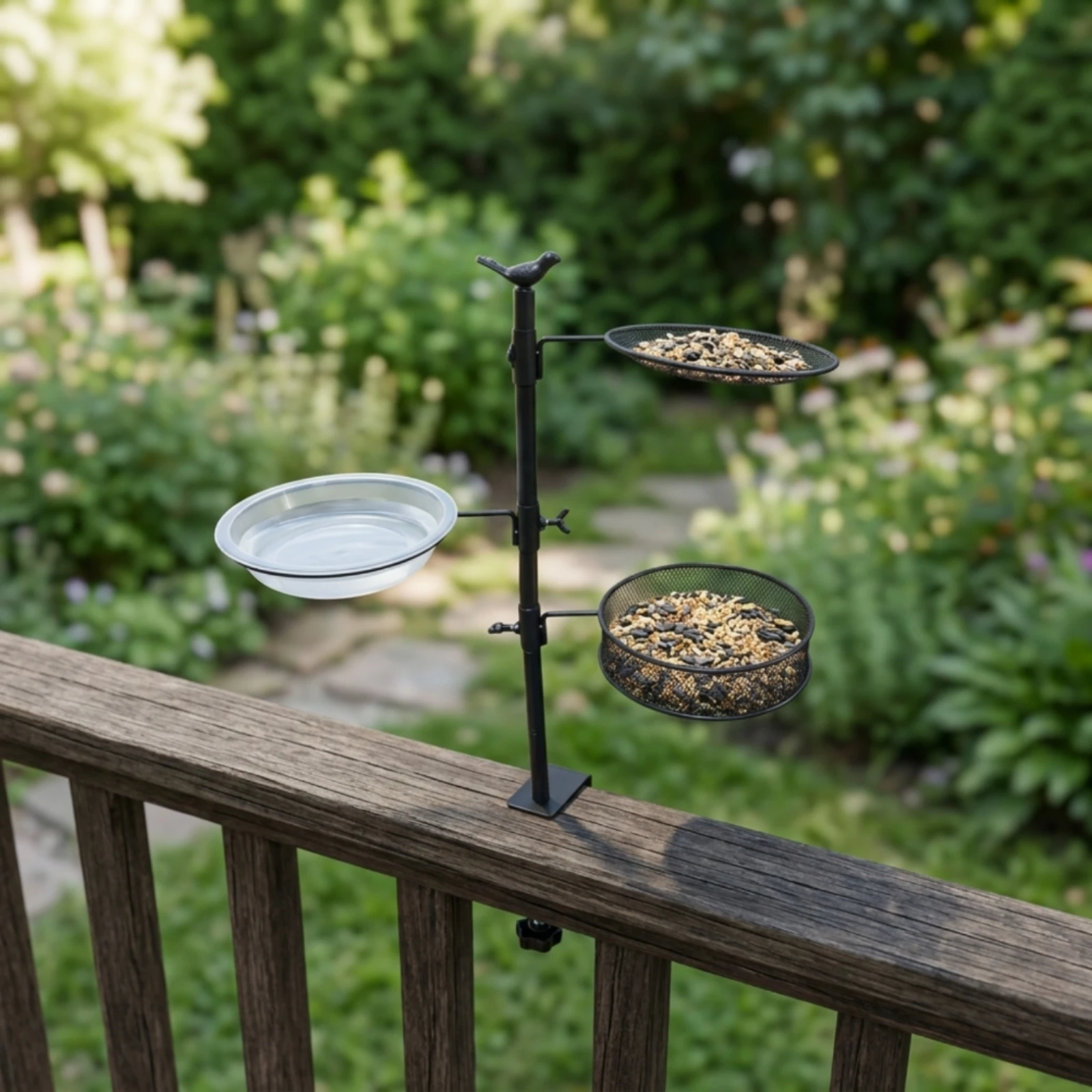 Bird Feeder Stand with Clamp 3-Tier Clamp-on Bird Feeder Pole Feeding Station Outdoor Metal for Nature Lovers, Balcony, Patio view 3