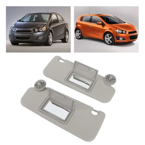 Imagen 2 del producto 1 par de visera solar izquierda derecha con espejo de repuesto para Chevy Sonic Aveo 2012 a 2016 visera solar gris del lado izquierdo del conductor