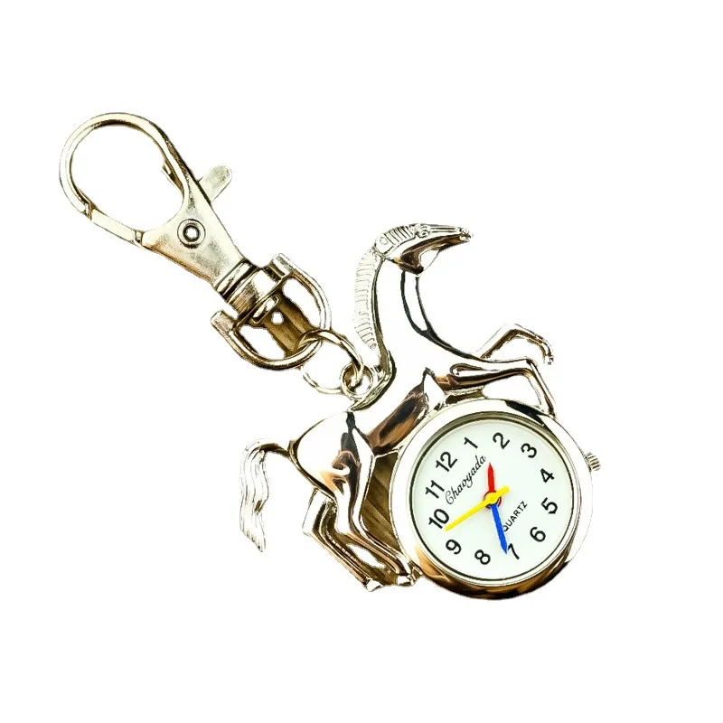 Elementary School Student Creative Little Golden Silver Horse Pocket Watch Boys and Girls Keychain Hanging Schoolbag Learning Ti