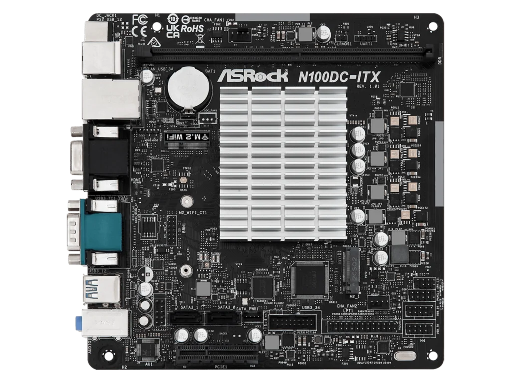 ASRock N100DC-ITX - Intel czterordzeniowy procesor N100 (do 3.4 GHz) DDR4- 2 SATA3, obsługuje technologię Intel Turbo Boost Mini ITX