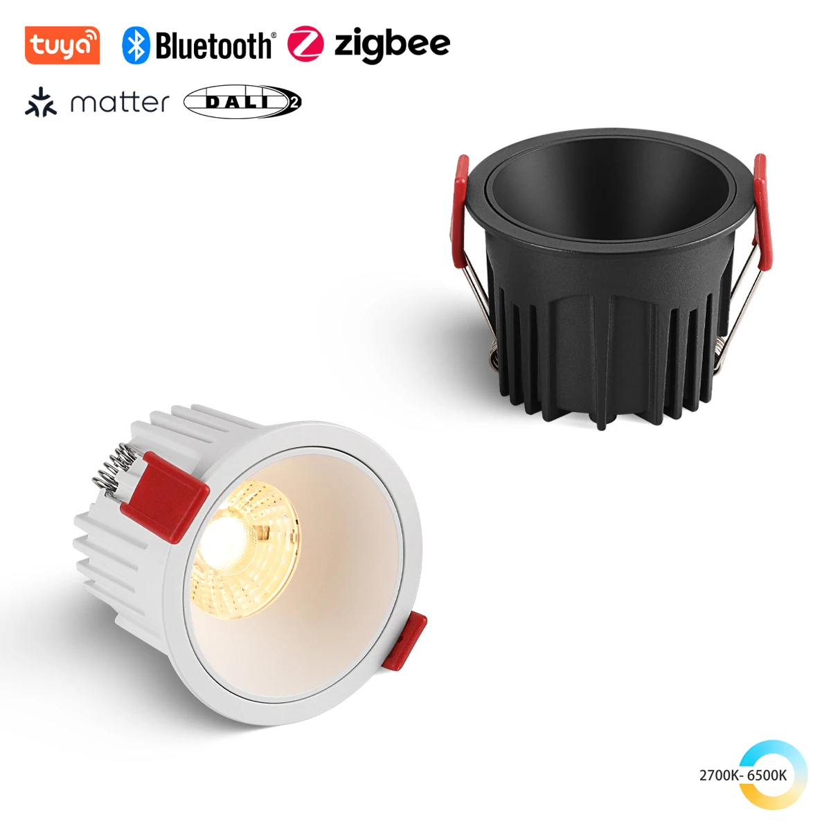 

Tuya Zigbee/ DALI/ Matter/ 5 CCT Switchable/ Recessed Smart LED Ceiling Downlight AC110V/ 220V Black White 9W 1080lm Spotlight