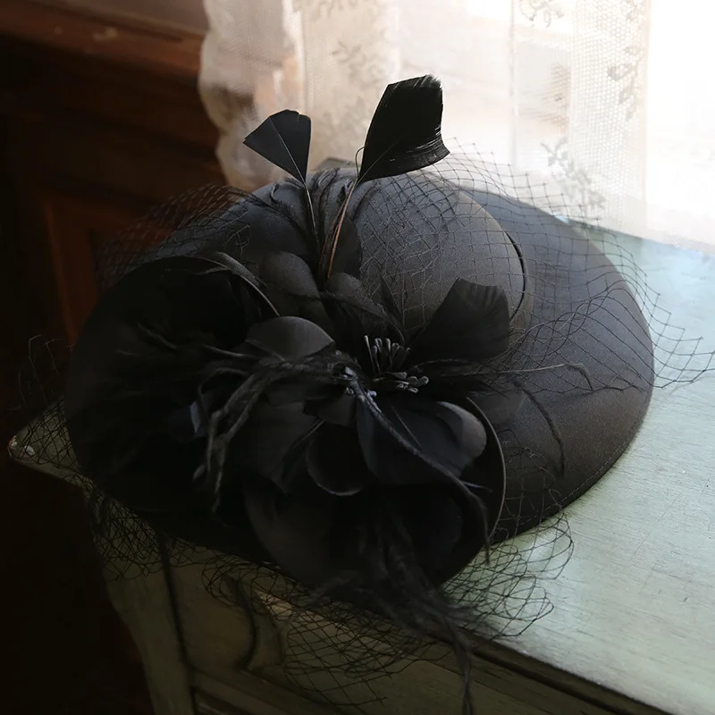 French-style elegant mesh Fascinator top hat British bride floral evening party photo studio headpiece wedding dress accessory