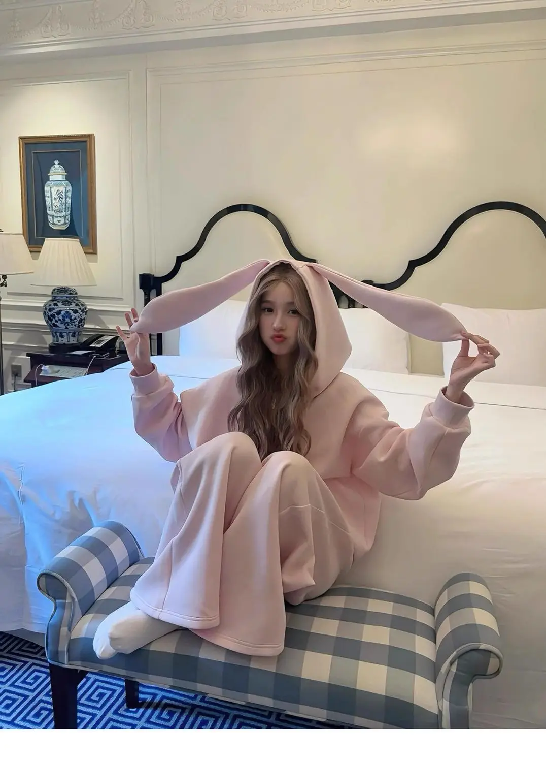 Women Kawaii Cute Bunny Ear Hooded Sweatshirt Oversized Big Zip Up Long Sleeve Sweet Y2K Streetwear Loose Casual Daily Outerwear