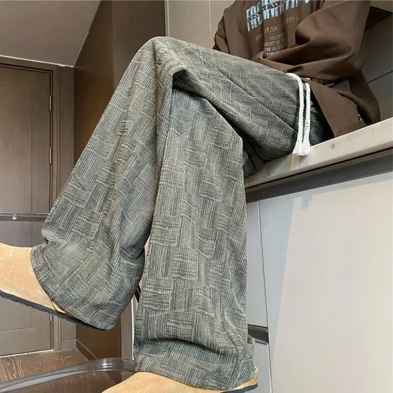 ملابس الشباب الشتاء ملابس رجالية السراويل الرجالية Sweatpants الشارع الشهير أوم الترفيه فضفاض وزرة الصوف مبطن السراويل الرجال Y2K