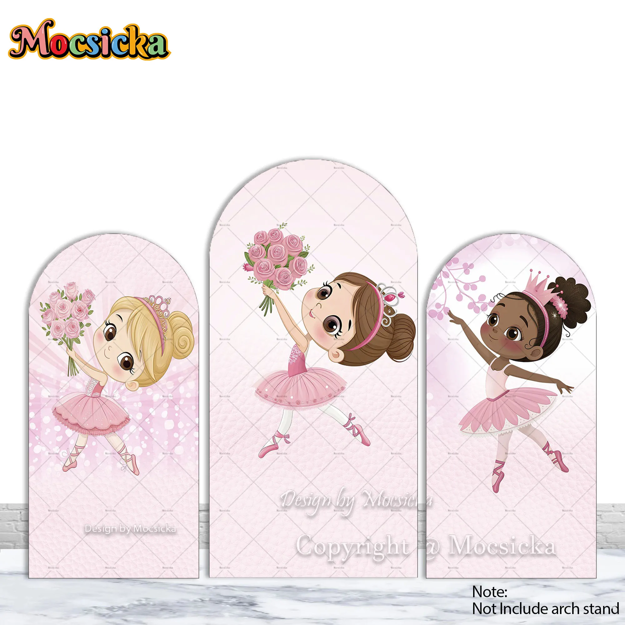 Mocsicka Ballet Girl 1st Birthday Party Arch Cover Backdrop Floral Glitter Pink Background Newborn Princess Baby Shower Photo