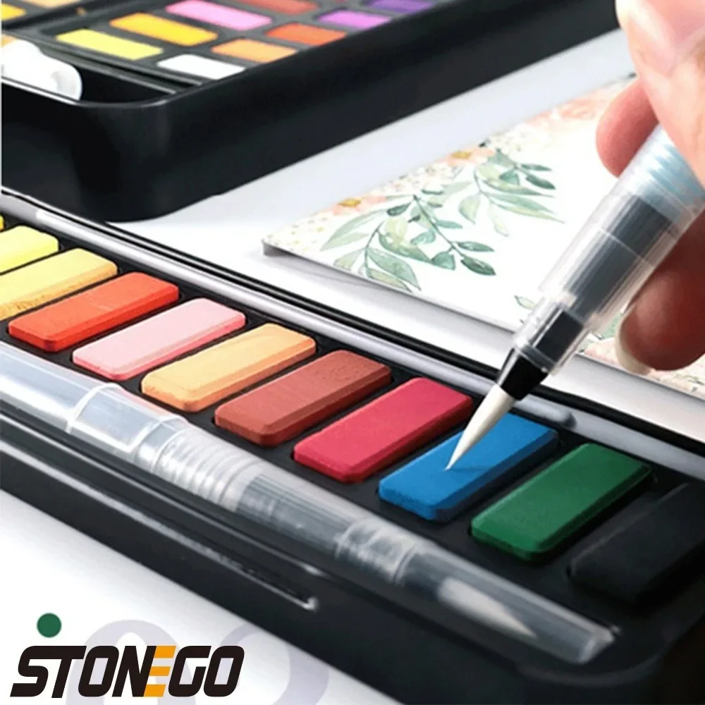 12/18/24 Colors Solid Watercolor Paint Set Portable Metal Box with Brush for Kids and Professionals Art Supplies