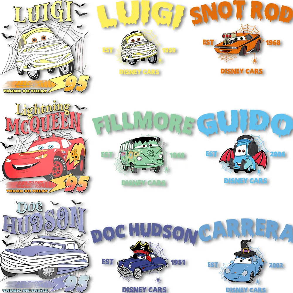 

Halloween Cars McQueen Iron on Decals Heat Press Stickers for Clothes Thermal Patches DIY on Tshirts