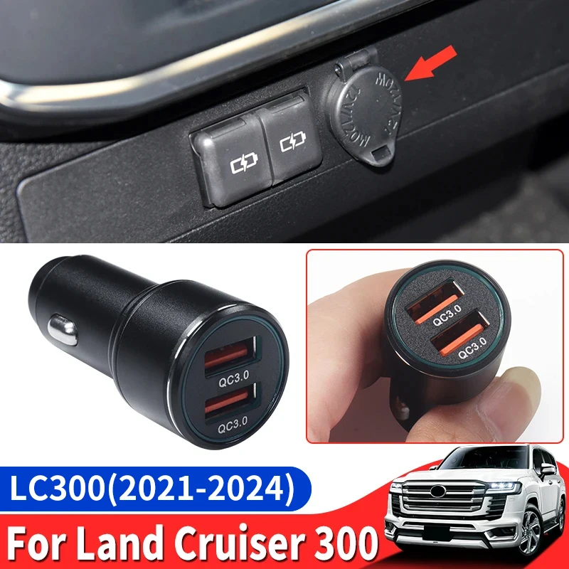 

Автомобильное зарядное устройство QC3.0 USB, 2 порта для Toyota Land Cruiser 300 LC300 2021-2024 2023, аксессуары для внутреннего прикуривателя, тюнинг