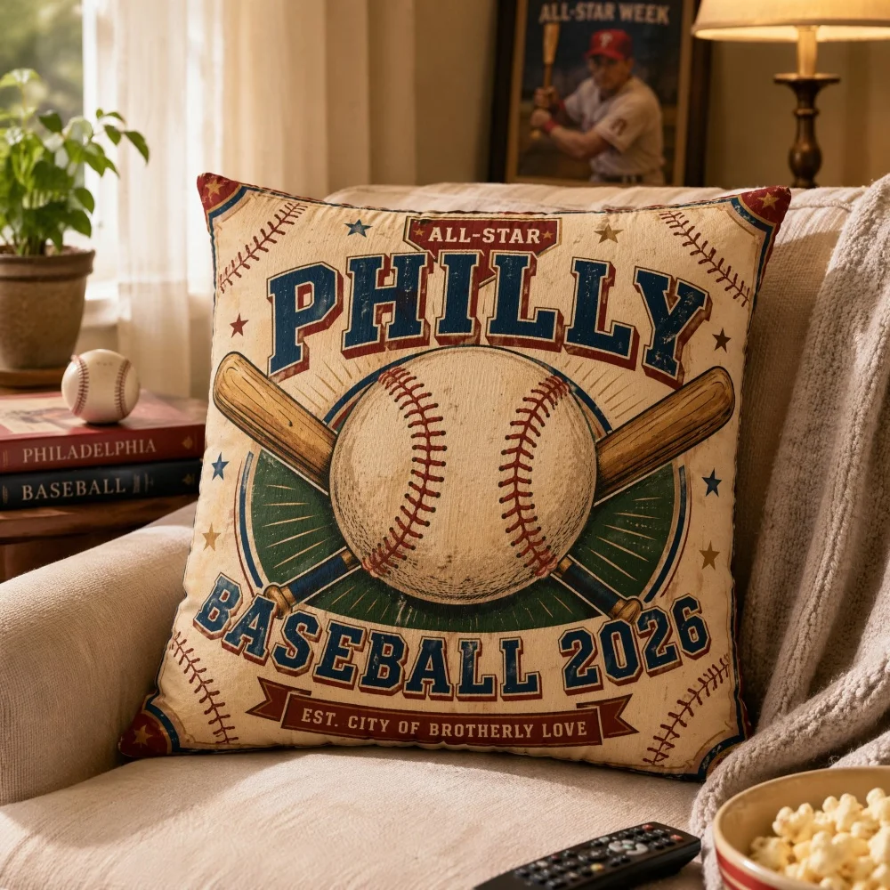 Retro Baseball Throw Pillow, Vintage Baseball Print Complete Cushion Pillow for Sports Fan Gift Living Room Sofa Decor