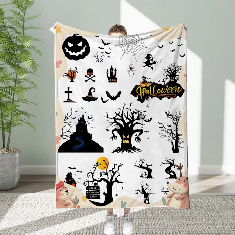 Halloween Series Throw Blanket Cute Multiple Patterns Pumpkin Ghost Bat Flannel Blanket Soft Warm Home Holiday Decor Gift