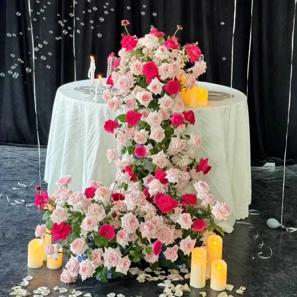 

Waterfall table flower birthday arrangement finished banquet event scene wedding welcome decoration simulation