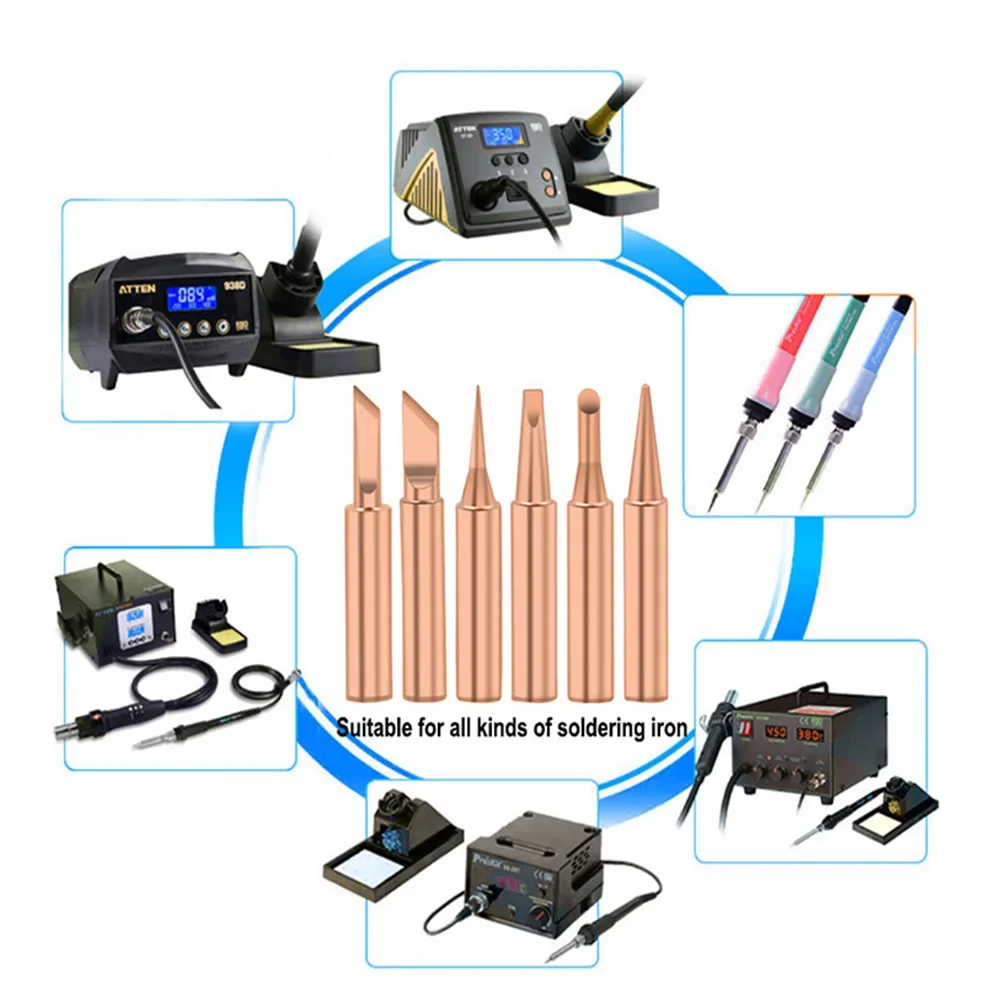 Kit di punte per saldatore da 5 pezzi 900M all\'interno di punte per saldatore sostituibili in rame nudo caldo strumento per testa di saldatura senza