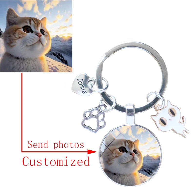 Classic Keychain Time Jewel Customized Cute Animal Pet Paw Print I Love Cat Car Keyring Men Women Fashion Alloy Memorial Gift