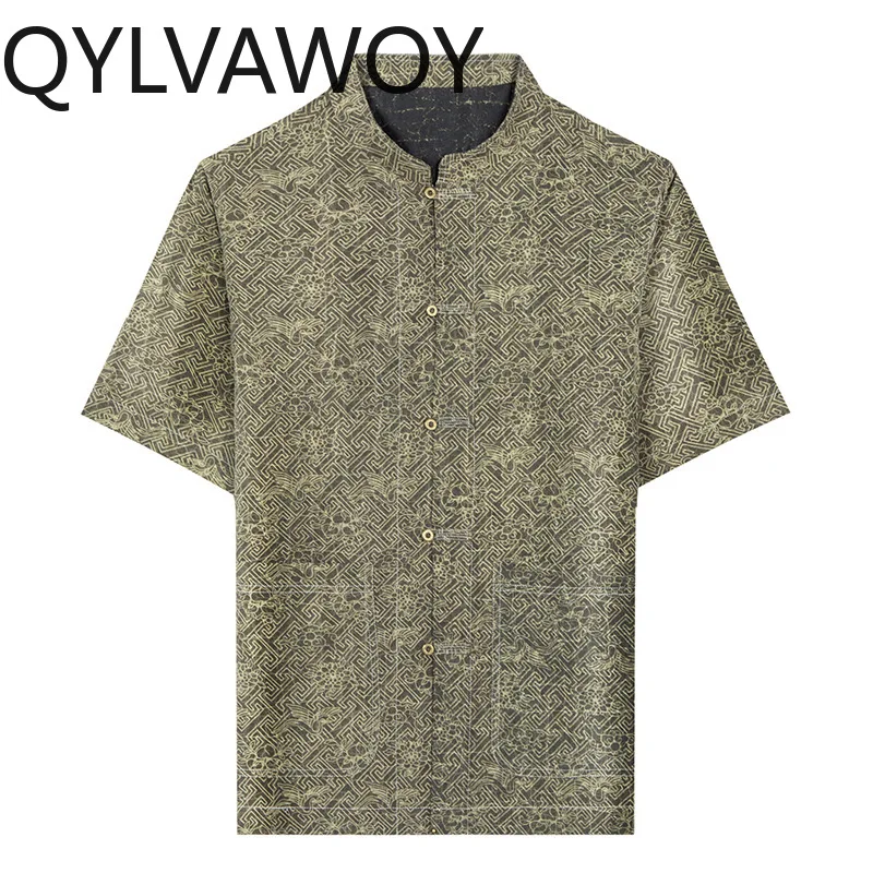 

QYLVAWOY 100% Real Mulberry Silk Men's Shirts Xiangyunsha Shirt Short Sleeve Shirts for Man Summer Tops Loose T Shirt Homme 셔츠