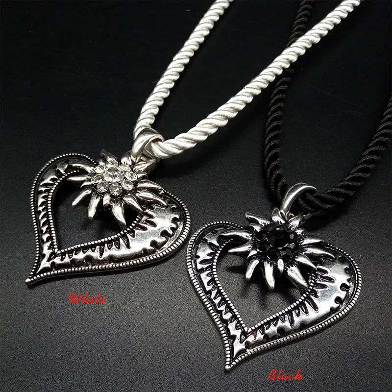 Fashion Simple Antique Silver Color Edelweiss Necklaces for Women Oktoberfest Party Jewelry Multicolour Flower Pendant Wholesale