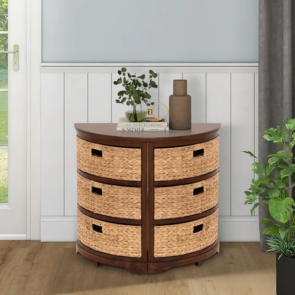 Hampton Meadows 3 Tier X-Side Corner Table Storage Cabinet with 3 Wicker Baskets, Walnut，14 D x 14 W x 25.5 H inches