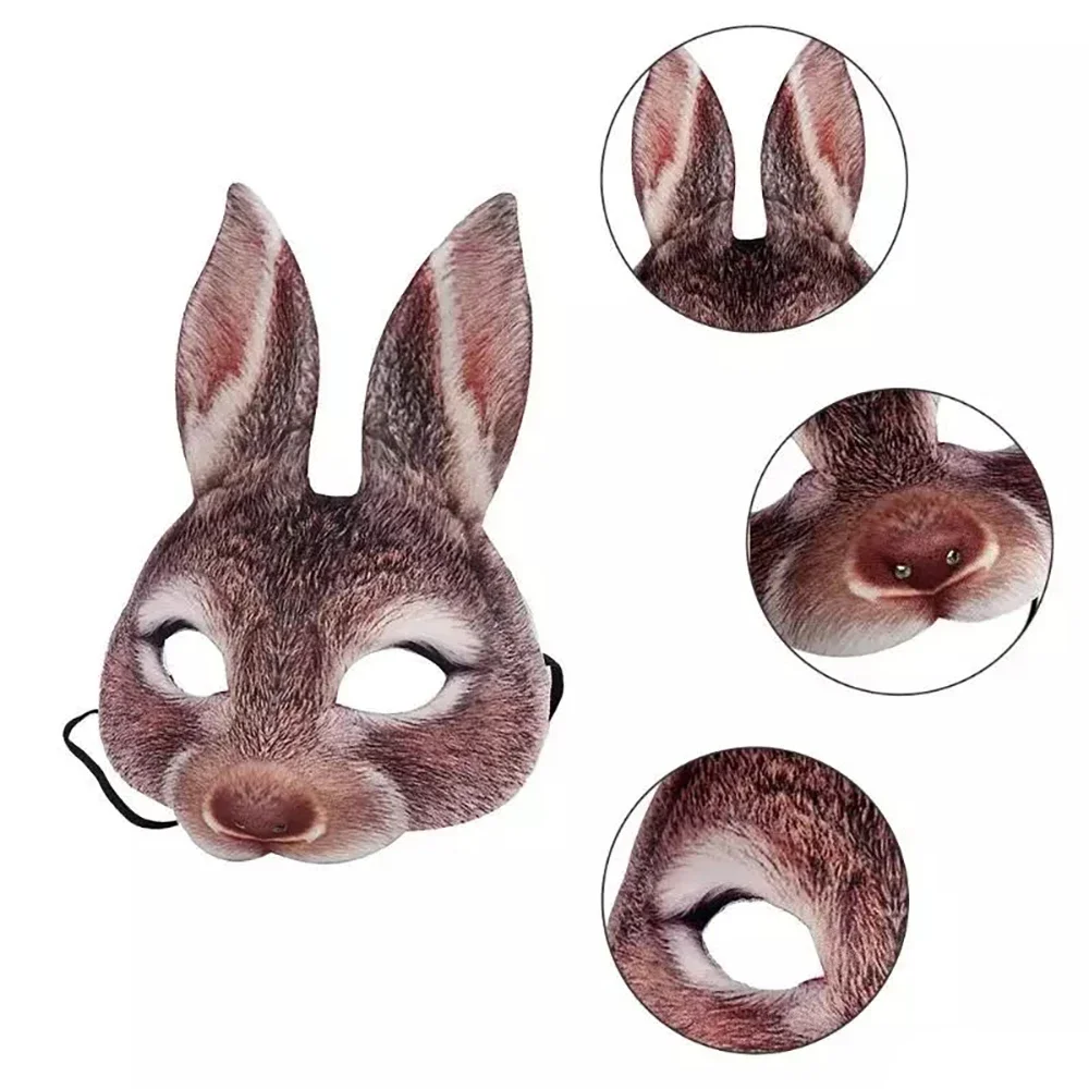 Realistische Kaninchenmaske Maskerade Frohe Ostern Kostüm Requisiten 3D Tier Halbgesichtsmaske für Erwachsene Cosplay Halloween Dekoration Zubehör – Detail 7
