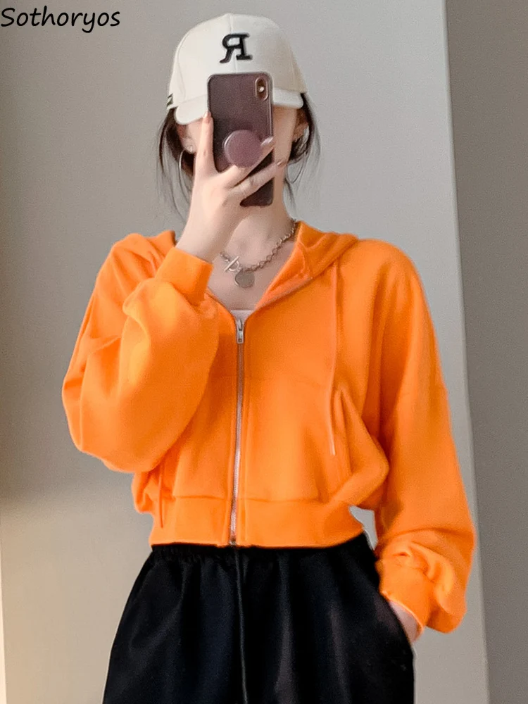 

Zip-Up Hoodies Women Solid Loose Outwear Soft Aesthetic Clothes Fashion Personality Hooded Daily Teens Hip Hop Spring All-match