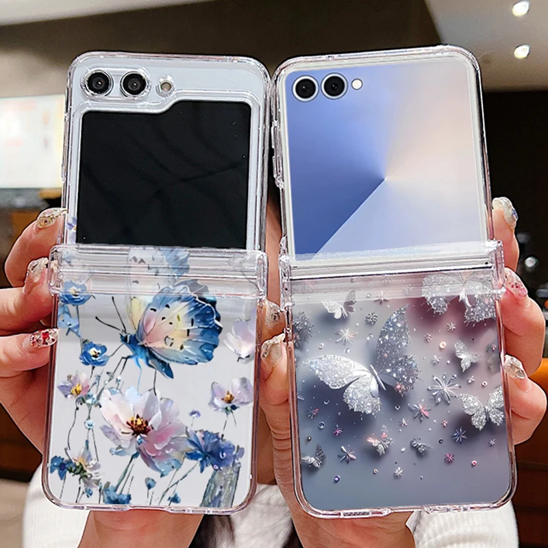 Bling Schmetterlingsmuster Handyhülle für Samsung Galaxy Z Flip7 FE Flip6 Flip5 Flip4 Flip3 5G Faltbare Harte PC Transparente Abdeckung