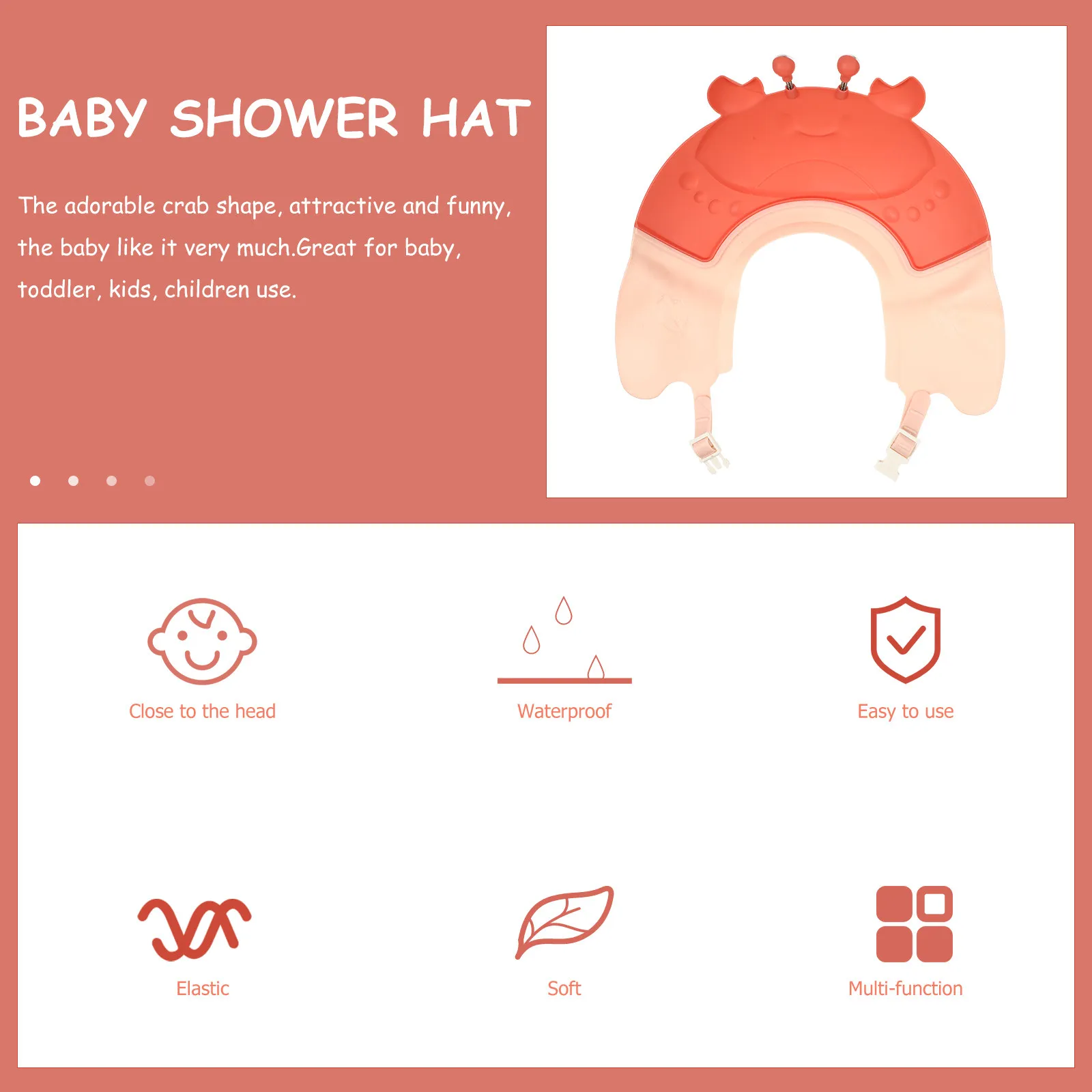 Elevated Brim Baby Shower Hat Crab Design Adjustable Hair Washing Shield for Bath Prevents Water in Eyes Toddlers Kids