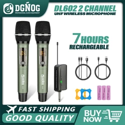 Dual Handheld Dynamic Karaoke Microphone System 2 Channel Wireless Microphone UHF 60m for Conference Stage School PA Speaker