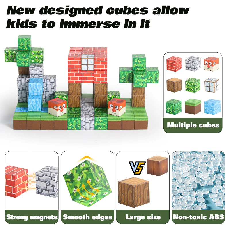 Blocos de construção magnéticos empilhamento conjunto de construção haste brinquedos sensoriais para meu mundo crianças meninos meninas idades 3 + diy cubo magnético presente