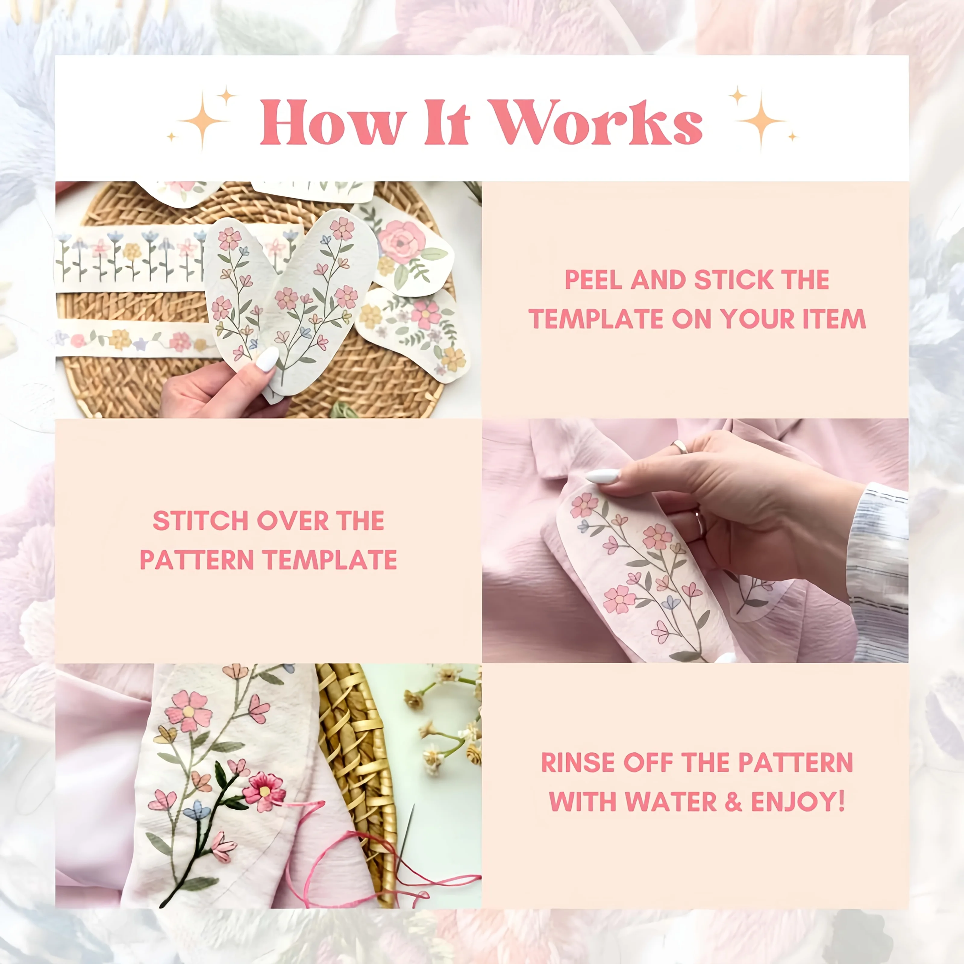 مجموعة واحدة من 8 قطع من الرسومات الملونة، مثبت الخياطة اليدوي، قابل للغسل، مثبت نمط التطريز ذاتي اللصق وقابل للذوبان في الماء #6