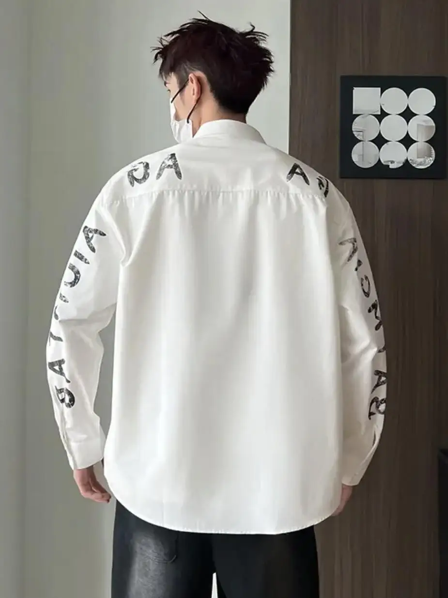 

Повседневная мужская рубашка с американским принтом и длинными рукавами, универсальная, свободного кроя, модная, для весны и осени, с индивидуальным дизайном