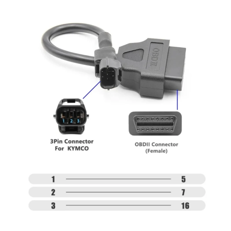 3-контактный кабель для мотоцикла KYMCO, диагностический кабель OBD, кабель для преобразования мотоцикла с 3-контактным диагностическим разъемом OBD2