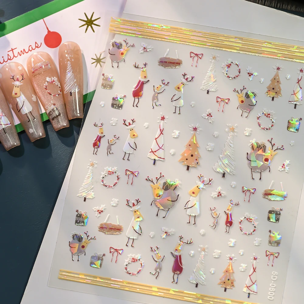 1 قطعة 5D حالمة الوردي عيد الميلاد مسمار ملصقات شجرة عيد الميلاد الثلج القوس إكليل مسمار الشارات الشتاء السنة الجديدة لاصق مانيكير ملصق