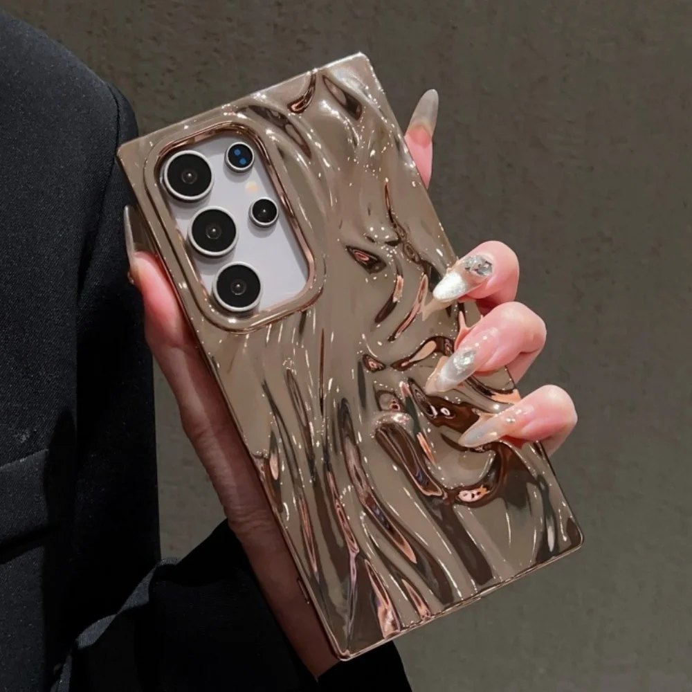 Luxury Electroplate 3D Wrinkle Phone Case For Samsung S25 S26 S24 Ultra S26 Plus S23 FE Purple Water Ripple Shockproof Cover