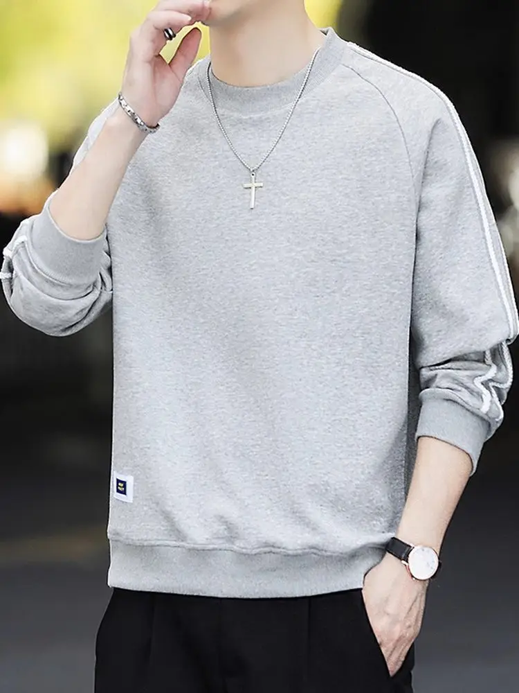 

Spring Autumn Men's round Ne Sweatirt Stripe Long Sve Basic T-irt Student Trendy Faion Underwear M Casual Loose...