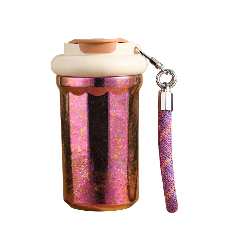 

Pure titanium star anise coffee cup outdoor portable thermos cup high value gradual change color titanium cup rope straw