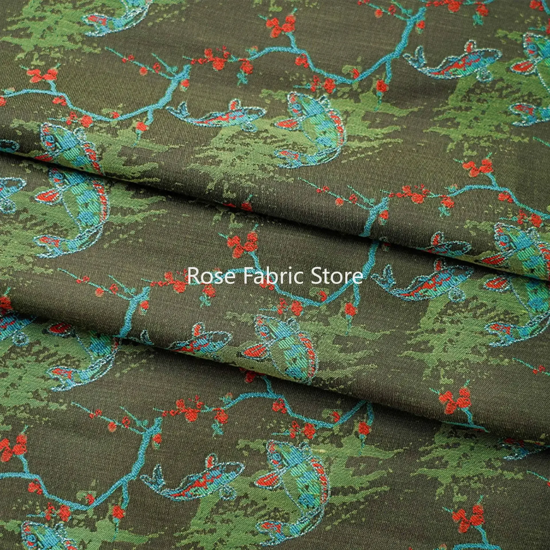 

1 Meter Dark Green Chinese Style Jacquard Fabric Spring Summer Dress Cheongsam Bag Decorative Sewing Fabric