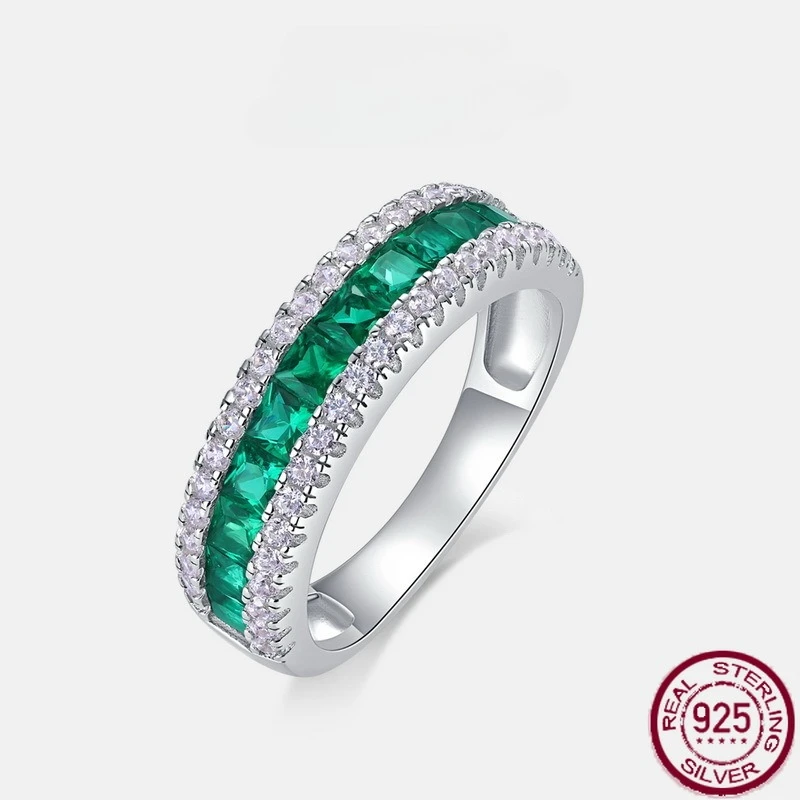 

New S925 sterling silver classic borderless inlaid emerald inlaid gemstone index finger ring wedding jewelry