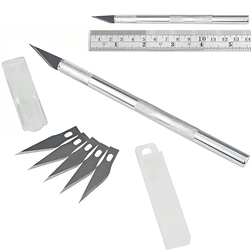 Engraving Non-Slip Metal Scalpel Knife Non-slip Cutter Carving Engraving Craft Knives with extra #11 Blades for PCB Mobile Phone