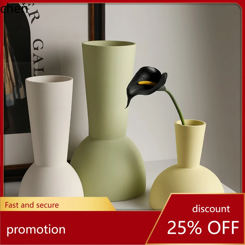 YFY Keramikvase im Creme-Stil, hochwertige Wohnraumdekoration für Wohnzimmer und Musterhäuser, Blumenarrangement-Ornament.