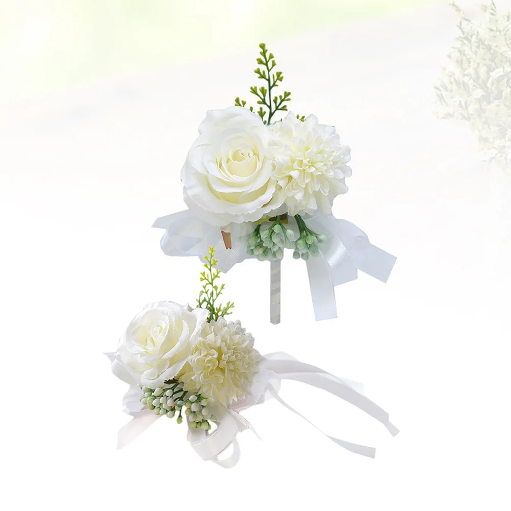 1 مجموعة 1 مجموعة زهرة اصطناعية بروش زهور المعصم لحفل زفاف العروس وصيفة الشرف حفلة واقعية الصدار ديكور محاكاة الأزهار