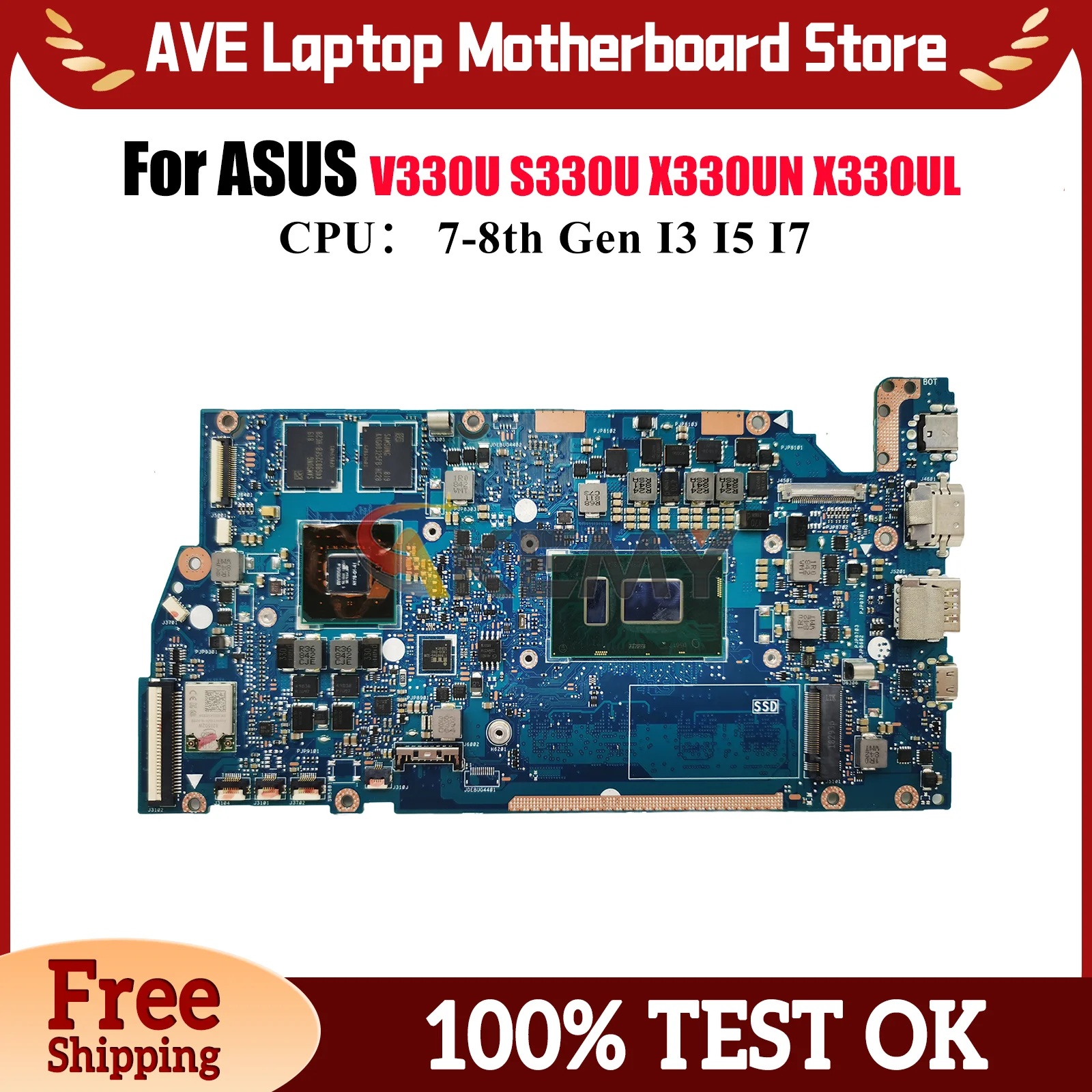 

X330UN Laptop Motherboard For ASUS VivoBook X330UF ADOL13U X330UL K330U S330U V330U I330U R330U X330U Mainboard W/ I3 I5 I7 CPU