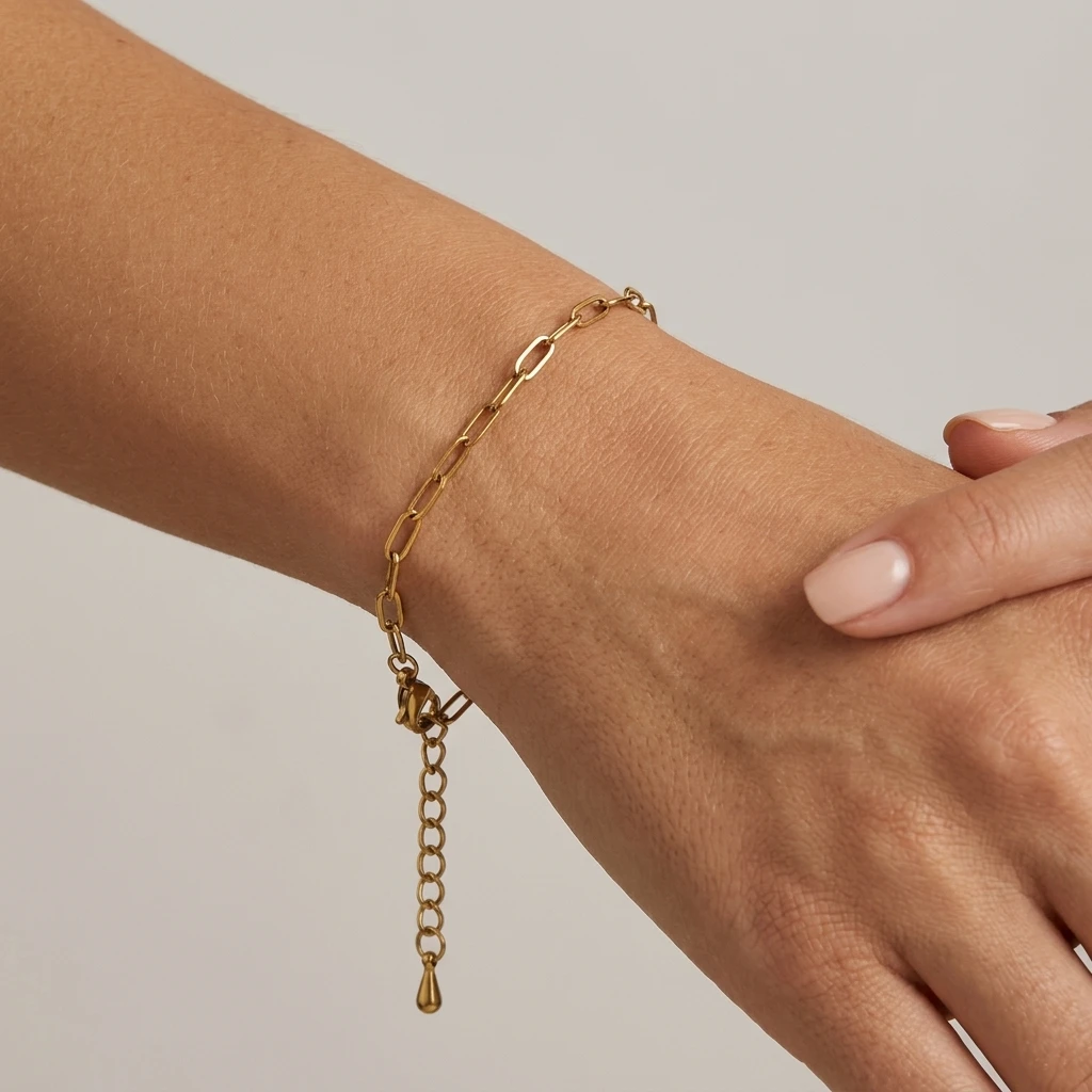 

1pc Stainless Steel Bohemian Geometric Link Chain Bracelet Adjustable Lobster Clasp For Women