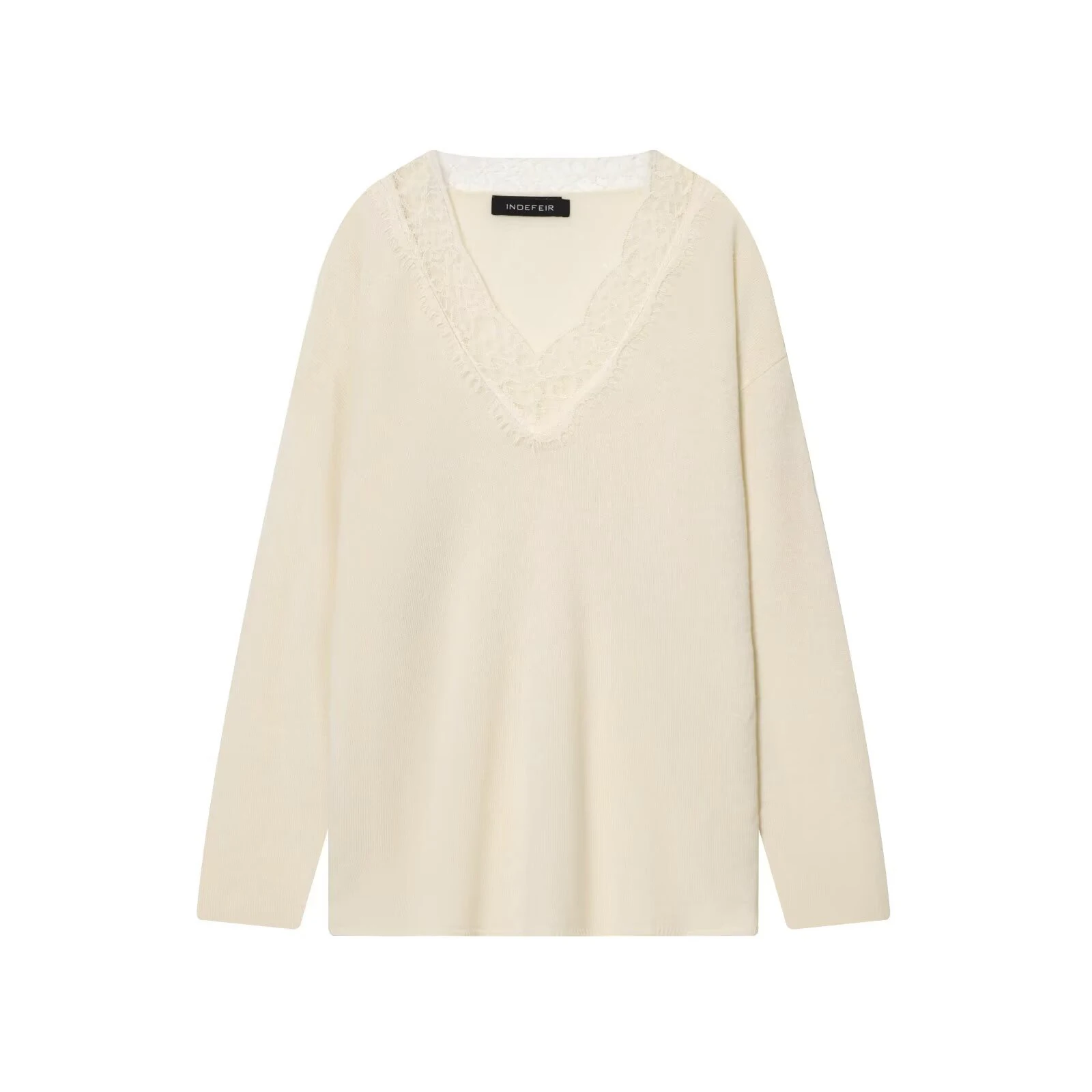 ZERAINS Kant patchwork V-hals gebreid T-shirt voor dames herfst nieuwe ondergoed stijl lange mouwen T-shirt trui top