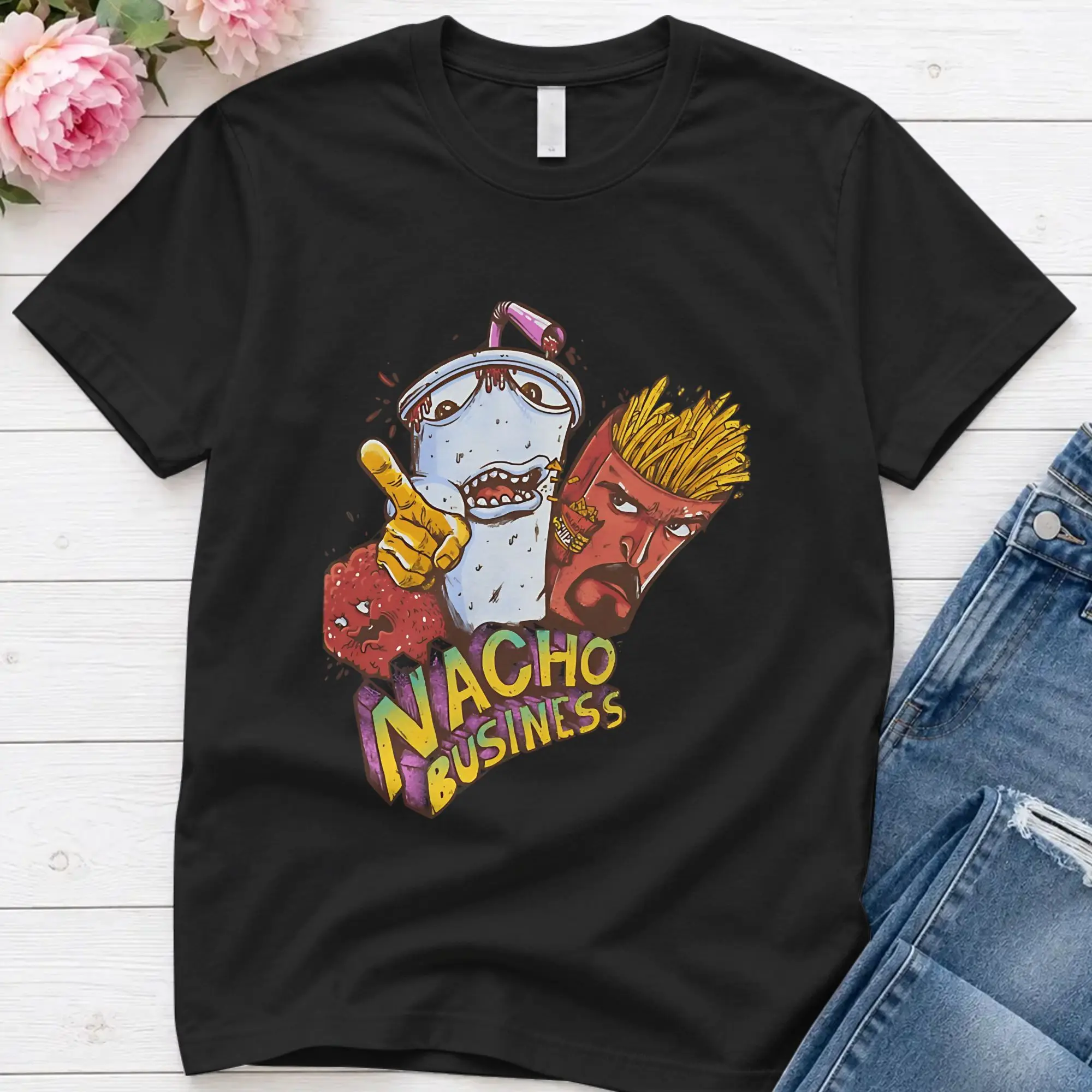 Humor Nacho Busines T-Shirts for Men Crew Neck T Shirt Aqua Teen Hunger Force Short Sleeve Tee Shirt Plus Size Clothing